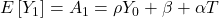 \displaystyle E\left[ {{Y_1}} \right] = {A_1} = \rho {Y_0} + \beta  + \alpha T