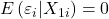 \displaystyle E\left( {{\varepsilon _i}|{X_{1i}}} \right) = 0