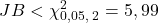 \displaystyle JB < \chi _{0,05,{\text{ 2}}}^2 = 5,99