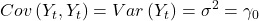 \displaystyle Cov\left( {{Y_t},{Y_t}} \right) = Var\left( {{Y_t}} \right) = {\sigma ^2} = {\gamma _0}