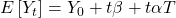 \displaystyle E\left[ {{Y_t}} \right] = {Y_0} + t\beta  + t\alpha T
