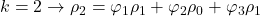 \displaystyle k = 2 \to {\rho _2} = {\varphi _1}{\rho _1} + {\varphi _2}{\rho _0} + {\varphi _3}{\rho _1}