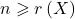 \displaystyle n \geqslant r\left( X \right)