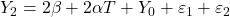 \displaystyle {Y_2} = 2\beta  + 2\alpha T + {Y_0} + {\varepsilon _1} + {\varepsilon _2}
