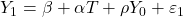 \displaystyle {Y_1} = \beta  + \alpha T + \rho {Y_0} + {\varepsilon _1}