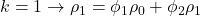 \displaystyle k = 1 \to {\rho _1} = {\phi _1}{\rho _0} + {\phi _2}{\rho _1}