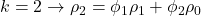 \displaystyle k = 2 \to {\rho _2} = {\phi _1}{\rho _1} + {\phi _2}{\rho _0}