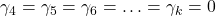 \displaystyle {\gamma _4} = {\gamma _5} = {\gamma _6} =  \ldots  = {\gamma _k} = 0