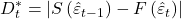 \displaystyle D_t^* = \left| {S\left( {{{\hat \varepsilon }_{t - 1}}} \right) - F\left( {{{\hat \varepsilon }_t}} \right)} \right|