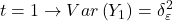 \displaystyle t = 1 \to Var\left( {{Y_1}} \right) = \delta _\varepsilon ^2