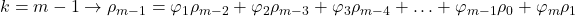 \displaystyle k = m - 1 \to {\rho _{m - 1}} = {\varphi _1}{\rho _{m - 2}} + {\varphi _2}{\rho _{m - 3}} + {\varphi _3}{\rho _{m - 4}} +  \ldots  + {\varphi _{m - 1}}{\rho _0} + {\varphi _m}{\rho _1}