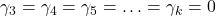 \displaystyle {\gamma _3} = {\gamma _4} = {\gamma _5} =  \ldots  = {\gamma _k} = 0